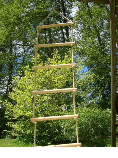 Strickleiter, Polypropylen, PP, synthetisch, Kunststoff, reißfest, wetterfest, wasserfest, Außenbereich, Outdoor, Baum, Klettern, Garten, Spielen, Buche, Buchenholz, Knoten, eine Aufhängung